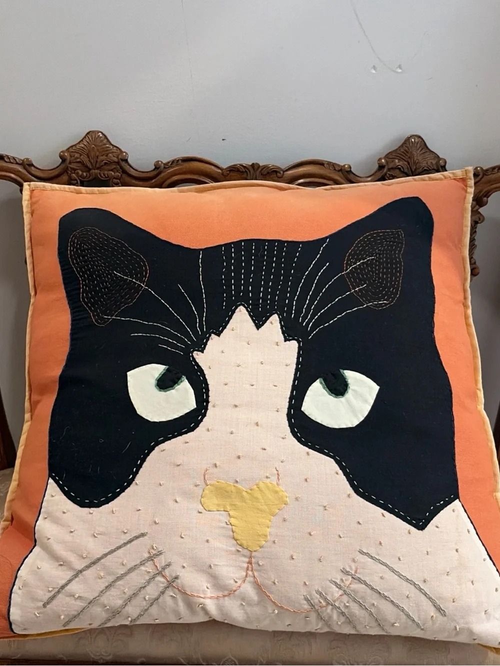 Vintage Cat Pillow Black White Pillow Cottage Throw Tuxedo Kitty Kitch 17x17